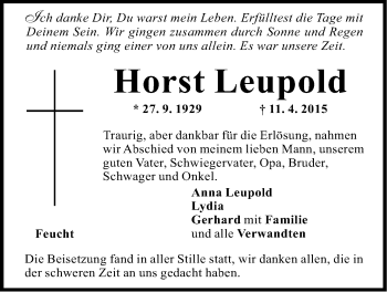 Traueranzeige von Horst Leupold von Der Bote