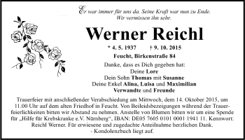 Traueranzeige von Werner Reichl von Der Bote