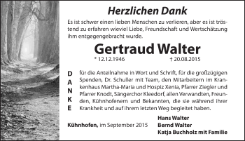 Traueranzeige von Gertraud Walter von Hersbrucker Zeitung