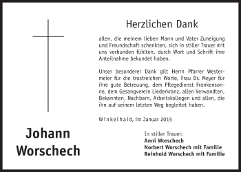 Traueranzeige von Johann Worschech von Der Bote