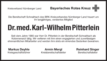 Traueranzeige von Karl-Wilhelm Pitterlein von Pegnitz-Zeitung