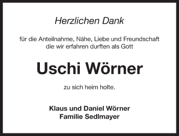 Traueranzeige von Uschi Wörner von Pegnitz-Zeitung