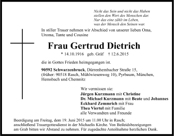 Traueranzeige von Gertrud Dietrich von Der Bote
