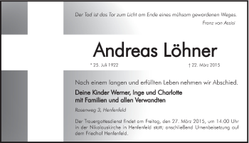Traueranzeige von Andreas Löhner von Hersbrucker Zeitung