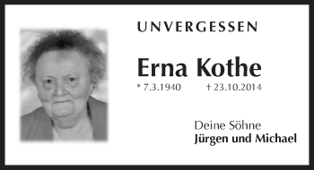 Traueranzeige von Erna Kothe von Pegnitz-Zeitung
