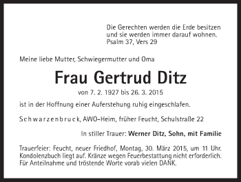 Traueranzeige von Gertrud Ditz von Der Bote