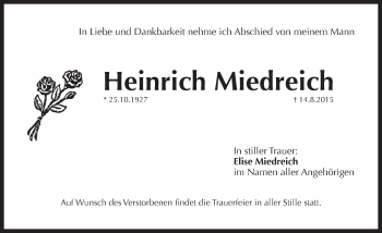 Traueranzeige von Heinrich Miedreich von Pegnitz-Zeitung