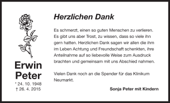 Traueranzeige von Erwin Peter von Der Bote