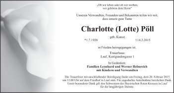Traueranzeige von Charlotte Pöll von Pegnitz-Zeitung