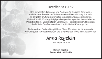 Traueranzeige von Anna Regelein von Pegnitz-Zeitung