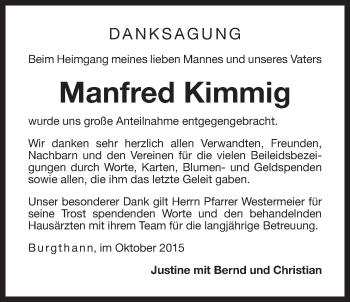 Traueranzeige von Manfred Kimmig von Der Bote