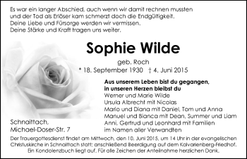 Traueranzeige von Sophie Wilde von Pegnitz-Zeitung