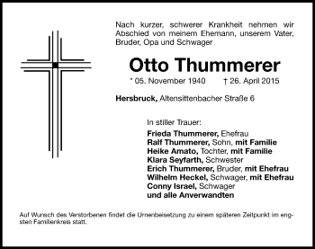 Traueranzeige von Otto Thummerer von Hersbrucker Zeitung