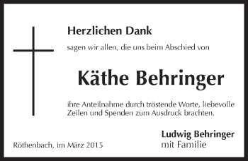 Traueranzeige von Käthe Behringer von Pegnitz-Zeitung