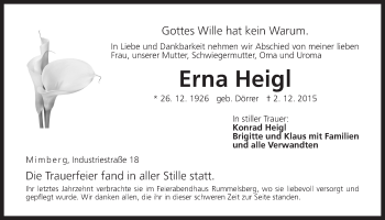 Traueranzeige von Erna Heigl von Der Bote