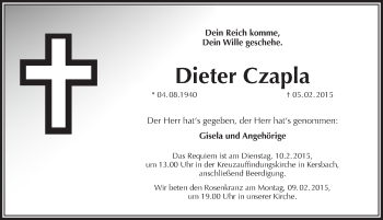 Traueranzeige von Dieter Czapla von Pegnitz-Zeitung