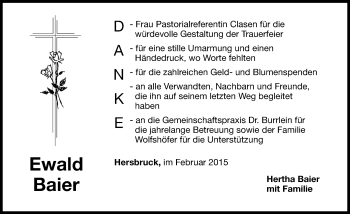 Traueranzeige von Ewald Baier von Hersbrucker Zeitung