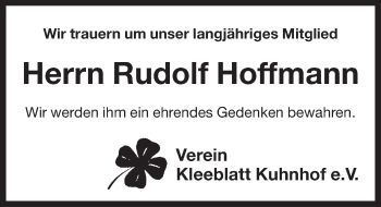 Traueranzeige von Rudolf Hoffmann von Pegnitz-Zeitung
