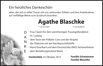 Traueranzeige von Agathe Blaschke von Hersbrucker Zeitung