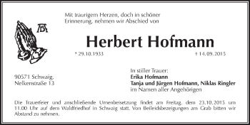 Traueranzeige von Herbert Hofmann von Pegnitz-Zeitung