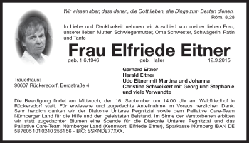 Traueranzeige von Elfriede Eitner von Pegnitz-Zeitung