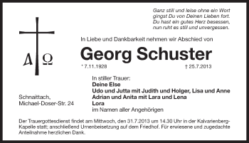 Traueranzeige von Georg Schuster von Pegnitz-Zeitung
