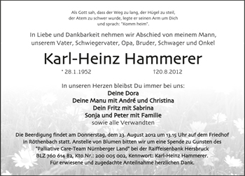 Traueranzeige von Karl-Heinz Hammerer von Pegnitz-Zeitung