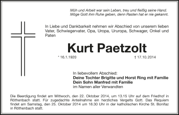 Traueranzeige von Kurt Paetzolt von N-Land