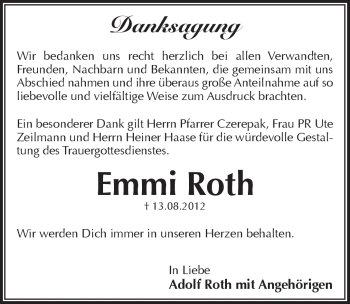 Traueranzeige von Emmi Roth von Pegnitz-Zeitung