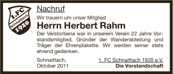 Traueranzeige von Herbert Rahm von Pegnitz-Zeitung