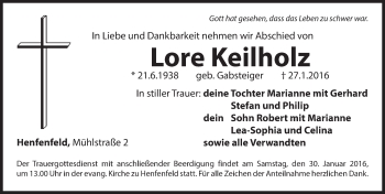 Traueranzeige von Lore Keilholz von Hersbrucker Zeitung