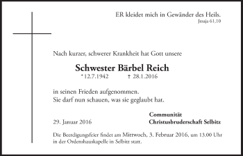 Traueranzeige von Bärbel Reich von Hersbrucker Zeitung