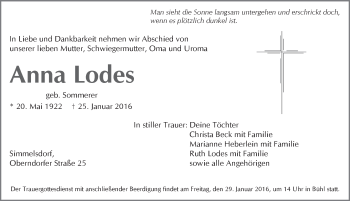 Traueranzeige von Anna Lodes von Pegnitz-Zeitung