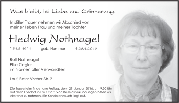 Traueranzeige von Hedwig Nothnagel von Pegnitz-Zeitung