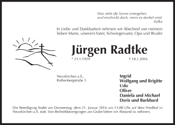 Traueranzeige von Jürgen Radtke von Pegnitz-Zeitung