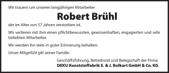 Traueranzeige von Robert Brühl von Hersbrucker Zeitung