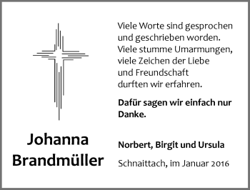Traueranzeige von Johanna Brandmüller von Pegnitz-Zeitung