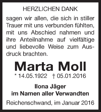 Traueranzeige von Marta Moll von Hersbrucker Zeitung