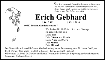 Traueranzeige von Erich Gebhard von Der Bote