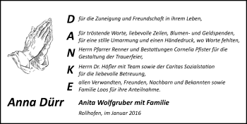 Traueranzeige von Anna Dürr von Pegnitz-Zeitung