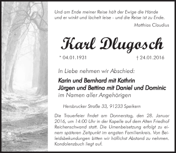 Traueranzeige von Karl Dlugosch von Hersbrucker Zeitung
