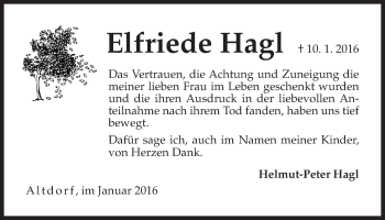 Traueranzeige von Elfriede Hagl von Der Bote