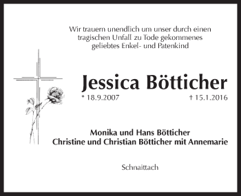 Traueranzeige von Jessica Bötticher von Pegnitz-Zeitung