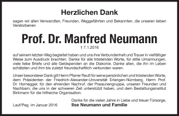 Traueranzeige von Manfred Neumann von Pegnitz-Zeitung