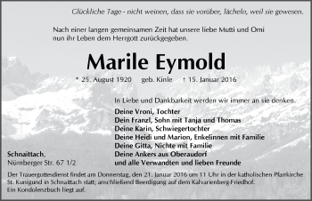 Traueranzeige von Marile Eymold von Pegnitz-Zeitung