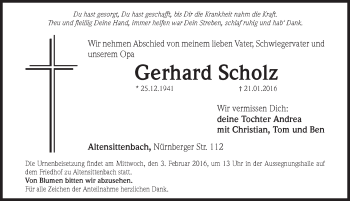 Traueranzeige von Gerhard Scholz von Hersbrucker Zeitung