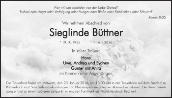 Traueranzeige von Sieglinde Büttner von Pegnitz-Zeitung