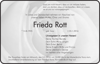 Traueranzeige von Frieda Rott von Hersbrucker Zeitung