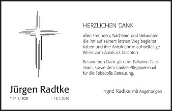 Traueranzeige von Jürgen Radtke von Pegnitz-Zeitung