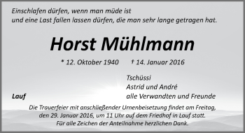 Traueranzeige von Horst Mühlmann von Pegnitz-Zeitung